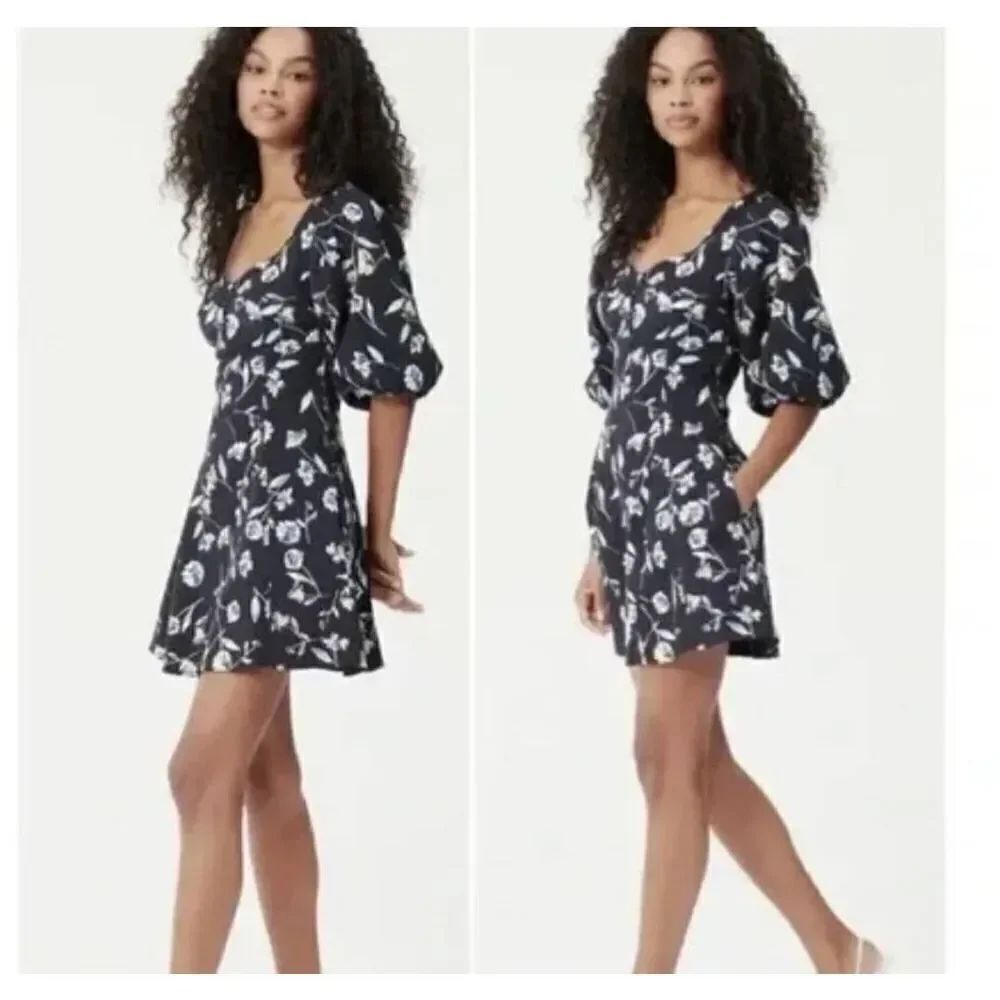 Nicholas Lydia Danbury Black Floral Puff Sleeve Mini Dress Size 4
